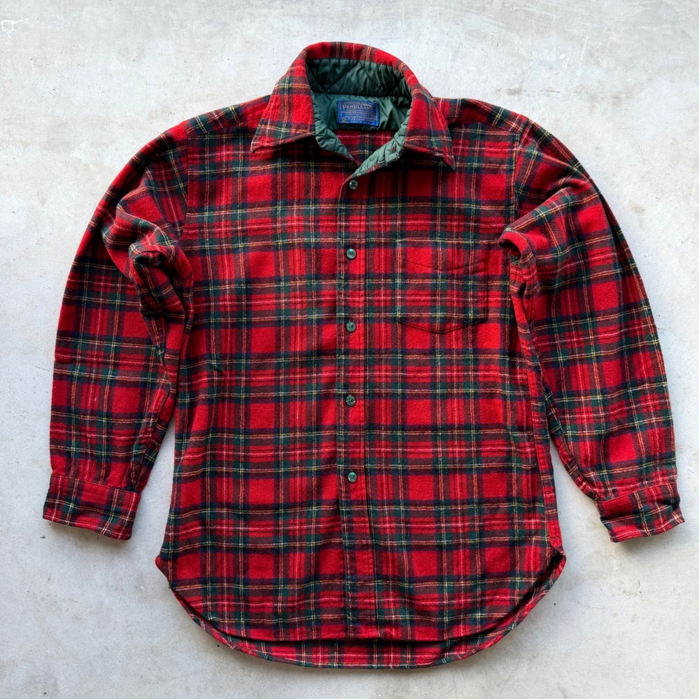 Vintage Pendleton Wool Flannel Shirt Mens Medium Red Plaid Quilted Collar USA